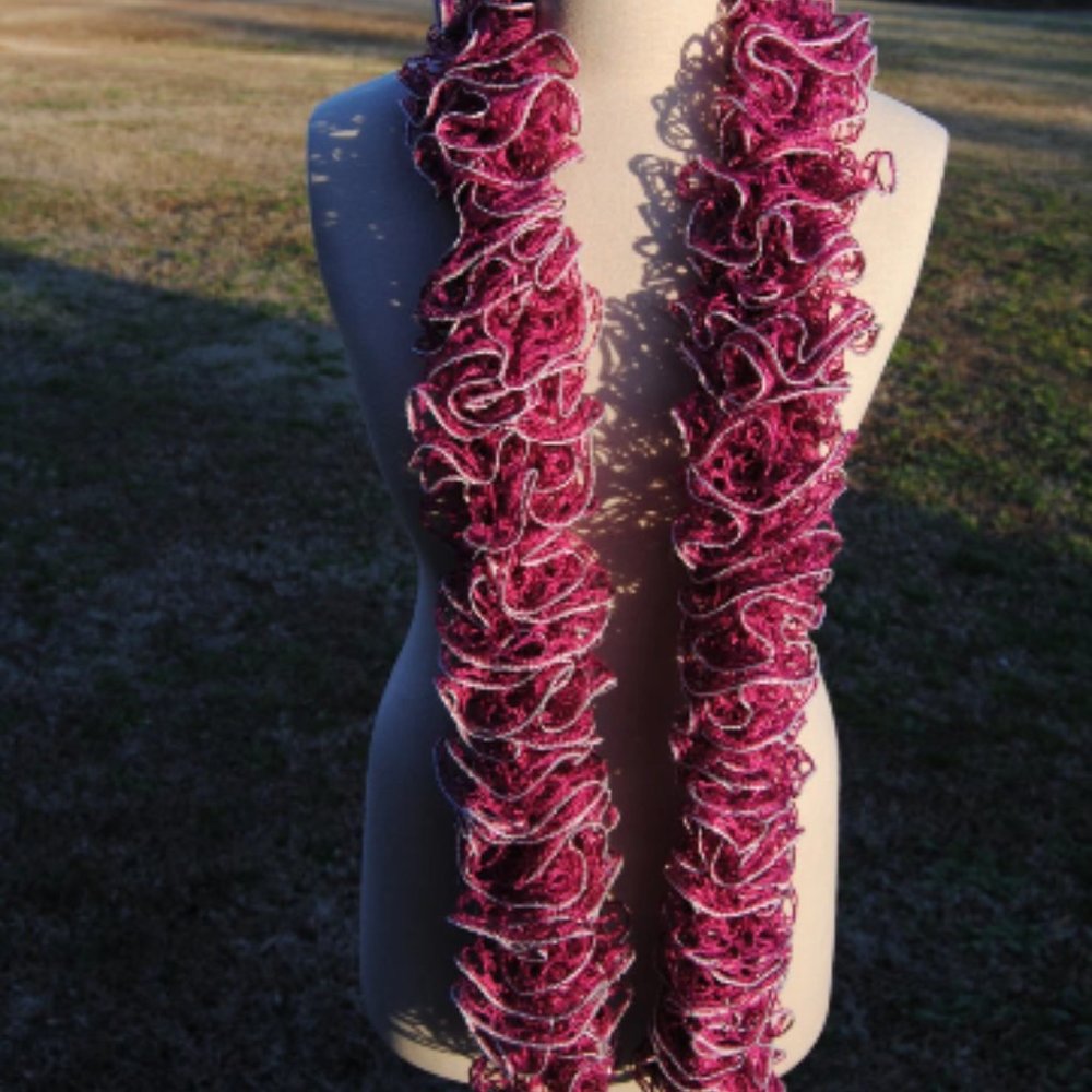 Crochet Rhubarb and Silver Lining Ruffle Scarf/New